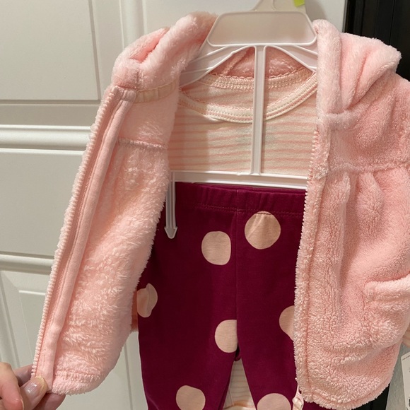 Carter’s Baby 3 Pc Pink Pants Outfit w/Hooded Fleece Zip Up Vest - 3 Mos - Picture 3 of 11